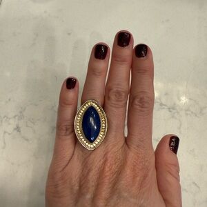 Anna Beck Lapis Blue, Gold Halo and Silver Band Marquise Ring Sz 6